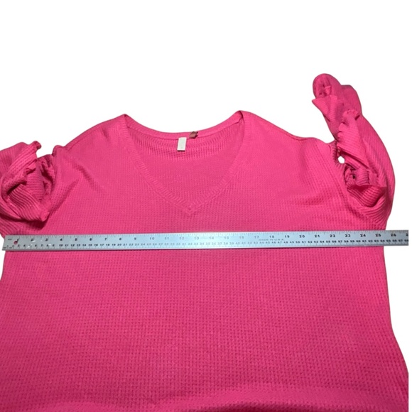 ANTHROPOLOGIE PILCRO Pink Waffle Knit Long Sleeve Tee Ruffle Sleeve Detail Sz XL - Picture 6 of 11